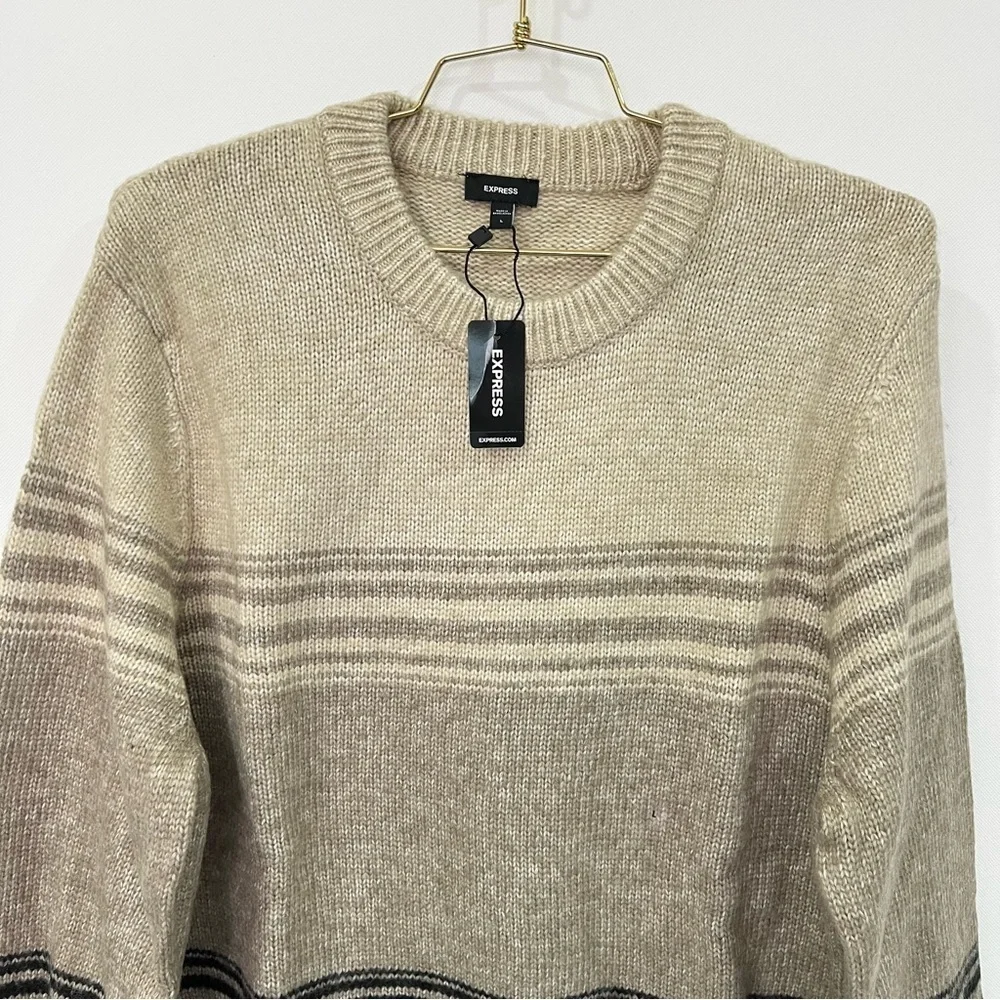 Express Crew-Neck Color-Block Thick Sweater Size Large Brown Black Warm